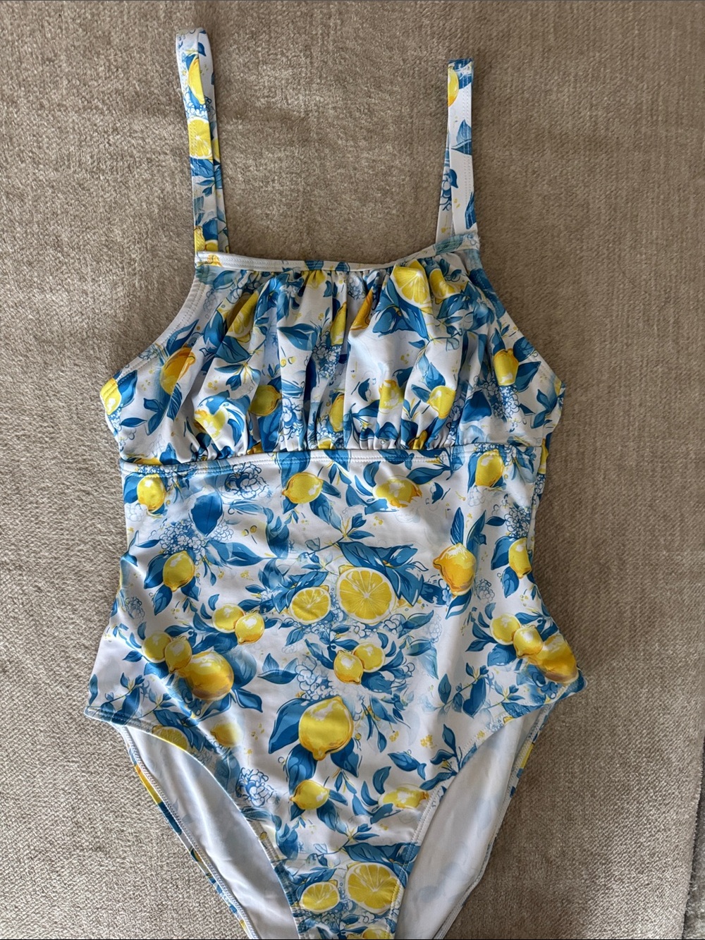 SHEIN Yellow & Blue Lemon Print One-Piece Swimsuit
